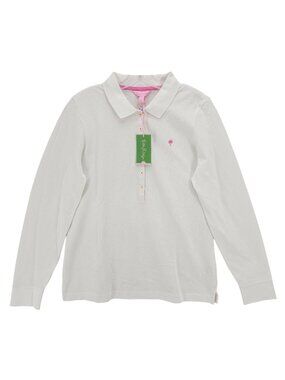 NWT LILLY PULITZER White Sweetie Polo Shirt Long Sleeve Pima Cotton Stretch XL